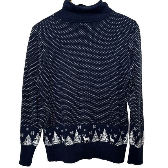 L.L. Bean Cotton Cashmere Blend Medium Petite Winter Scene Turtleneck Sweater - Picture 5 of 8